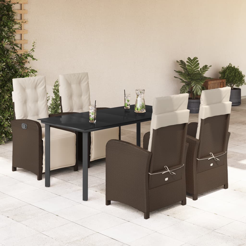 5-tlg. Garten-Essgruppe mit Kissen Braun Poly Rattan 5-tlg. Garten-Essgruppe mit Kissen Braun Poly Rattan