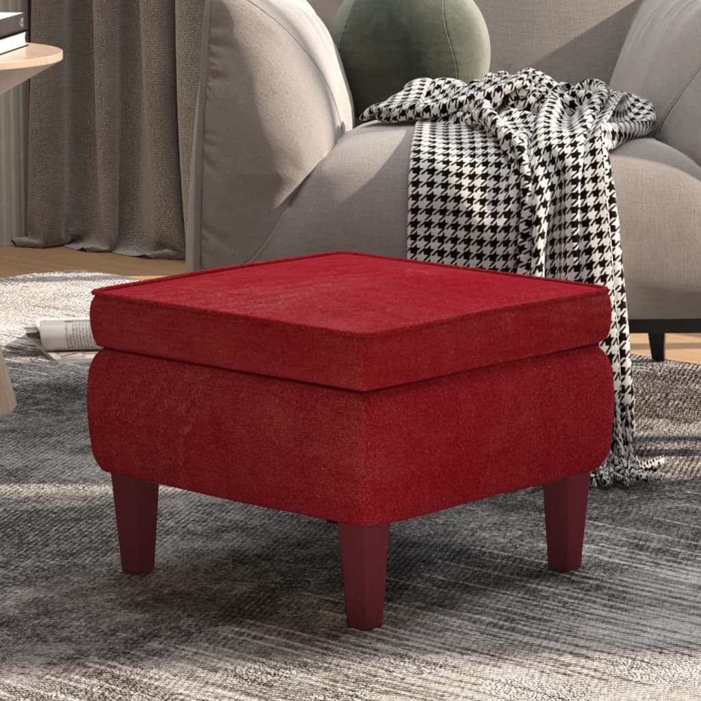 Hocker mit Holzbeinen Weinrot Samt Hocker mit Holzbeinen Weinrot Samt