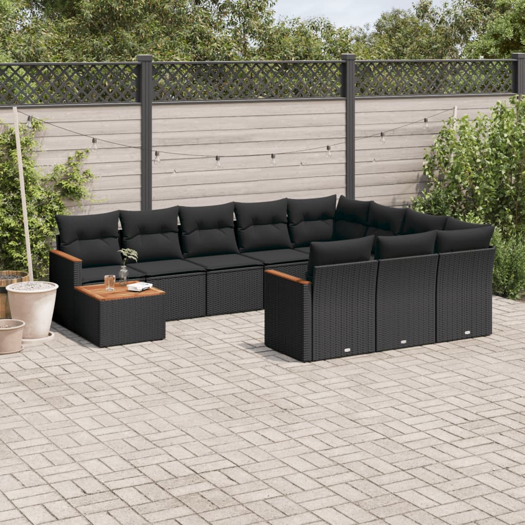 11-tlg. Garten-Sofagarnitur mit Kissen Schwarz Poly Rattan 11-tlg. Garten-Sofagarnitur mit Kissen Schwarz Poly Rattan