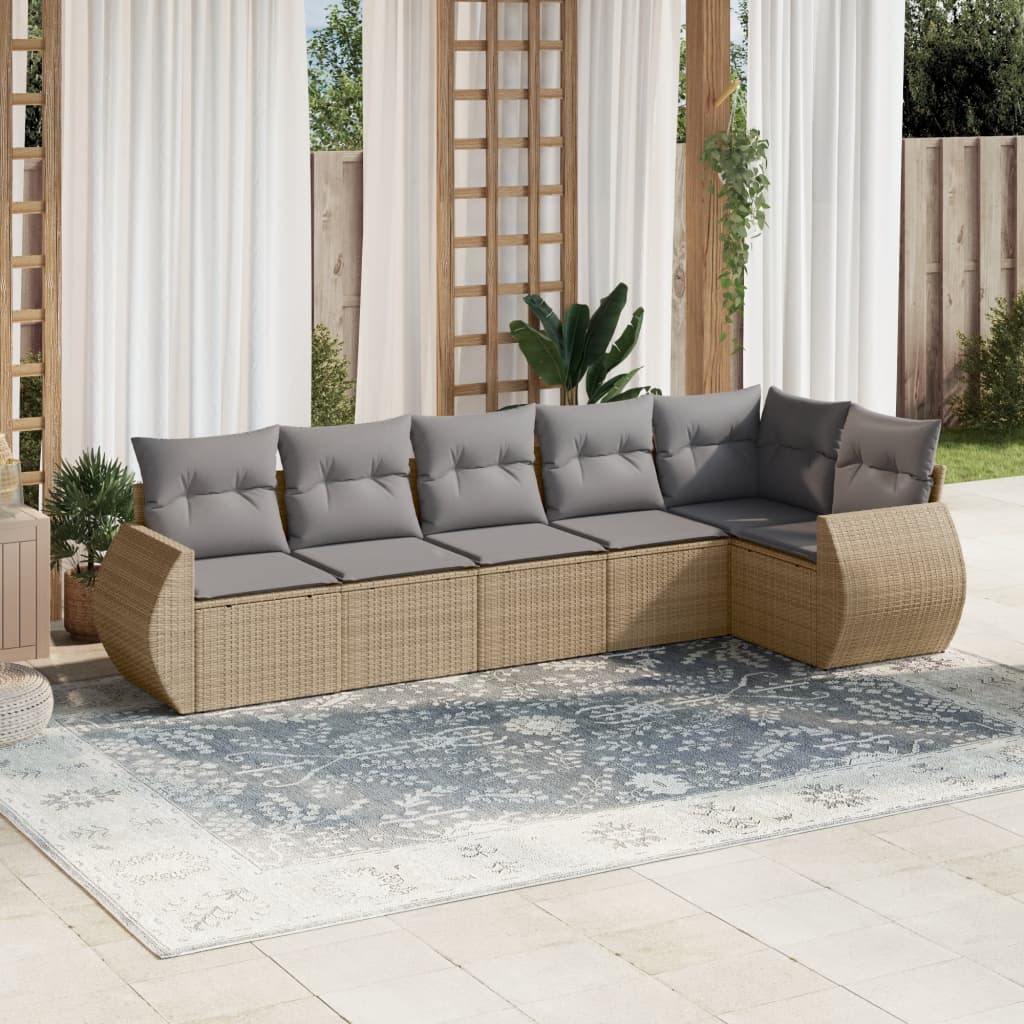 6-tlg. Garten-Sofagarnitur mit Kissen Beige Poly Rattan 6-tlg. Garten-Sofagarnitur mit Kissen Beige Poly Rattan