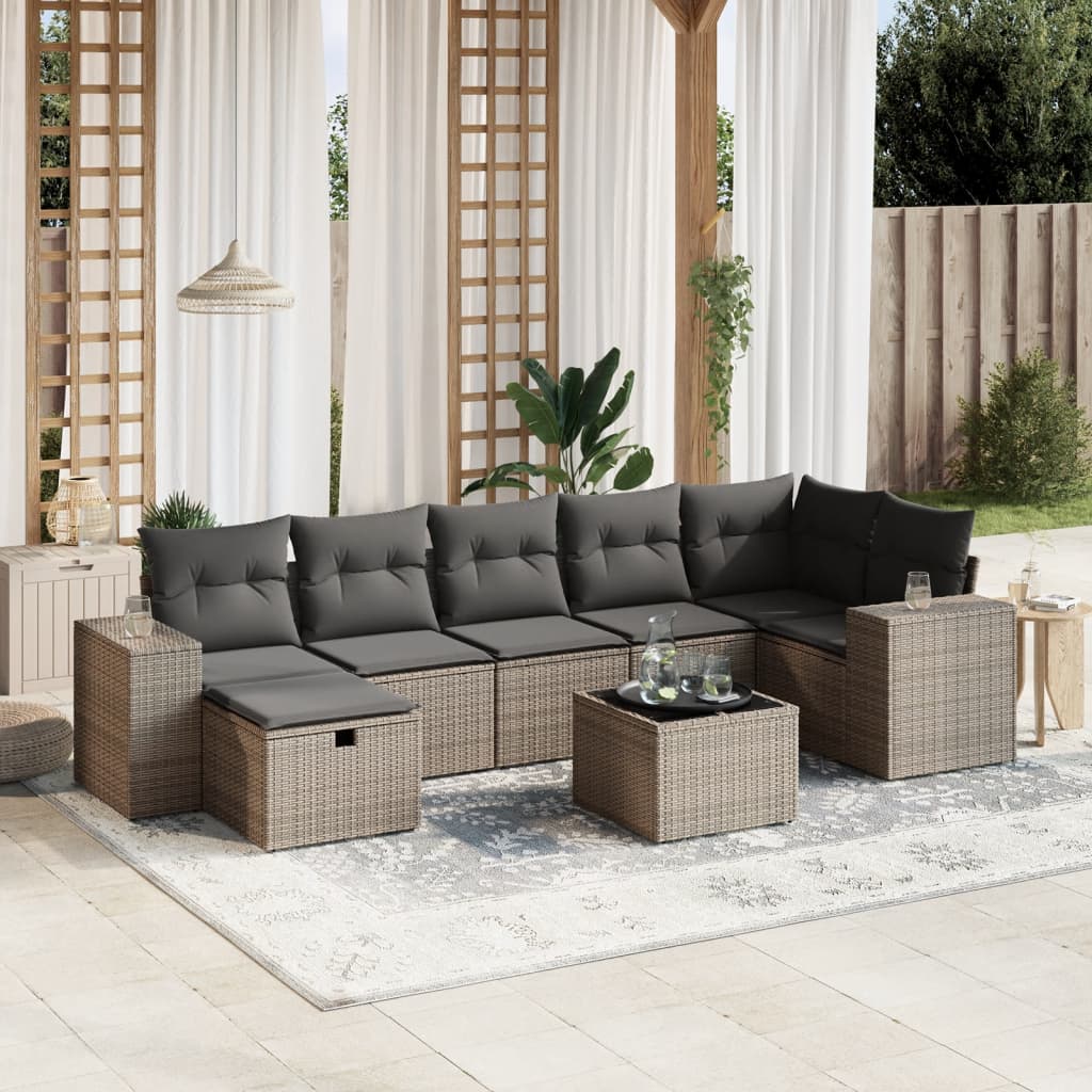 8-tlg. Garten-Sofagarnitur mit Kissen Grau Poly Rattan 8-tlg. Garten-Sofagarnitur mit Kissen Grau Poly Rattan