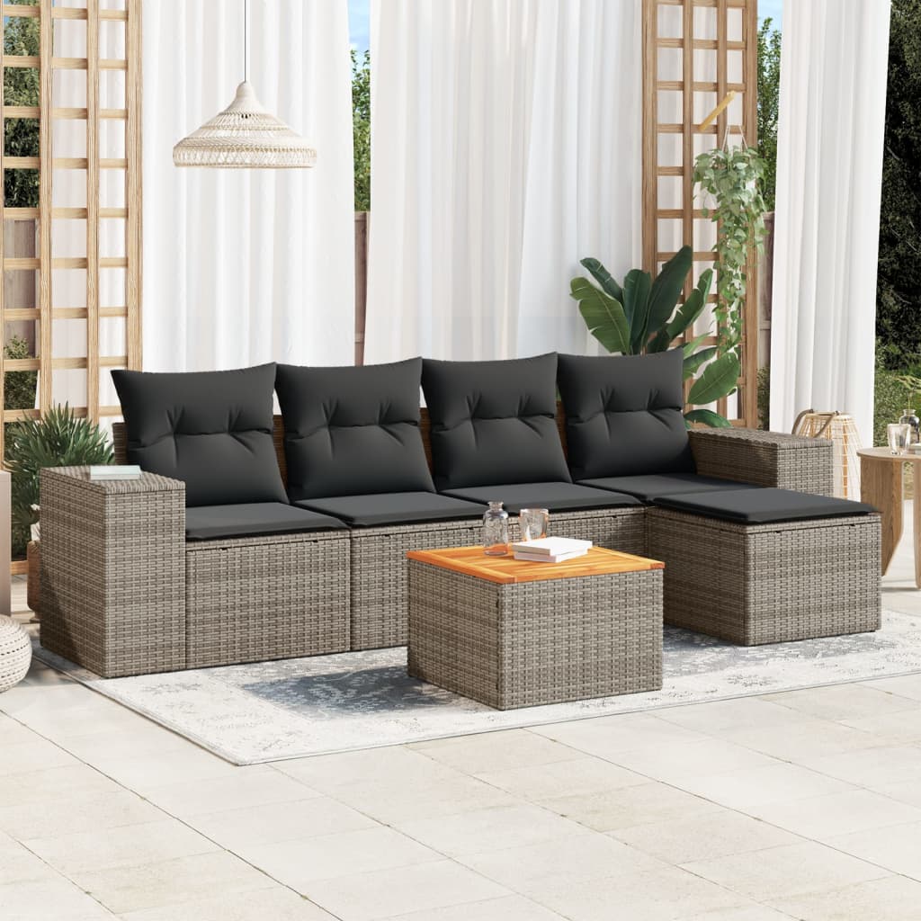 6-tlg. Garten-Sofagarnitur mit Kissen Grau Poly Rattan 6-tlg. Garten-Sofagarnitur mit Kissen Grau Poly Rattan