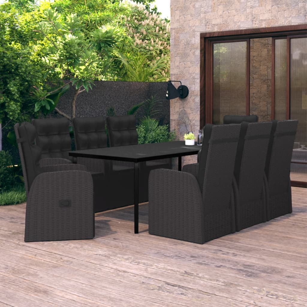 9-tlg. Garten-Essgruppe mit Kissen Schwarz