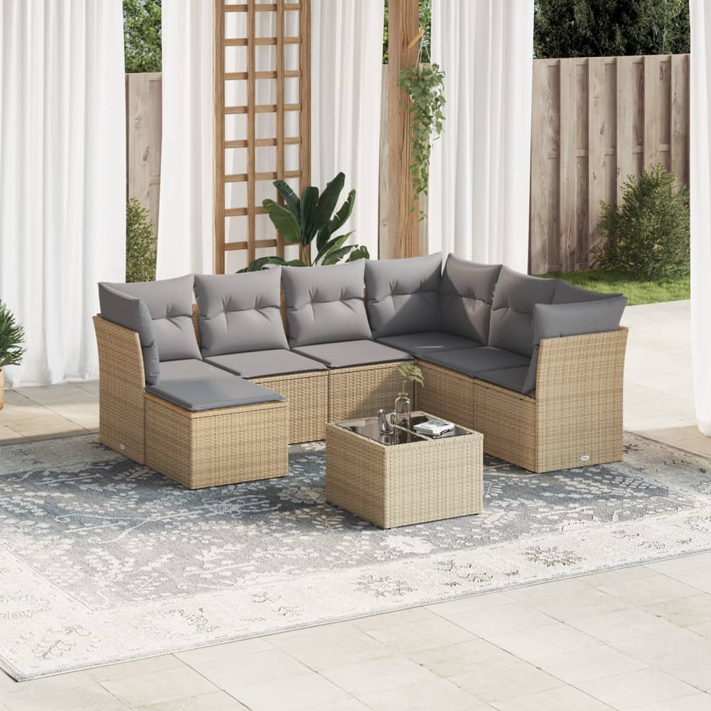 8-tlg. Garten-Sofagarnitur mit Kissen Beige Poly Rattan 8-tlg. Garten-Sofagarnitur mit Kissen Beige Poly Rattan
