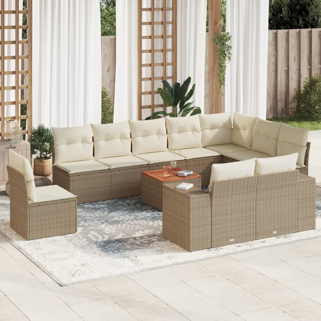 11-tlg. Garten-Sofagarnitur mit Kissen Beige Poly Rattan 11-tlg. Garten-Sofagarnitur mit Kissen Beige Poly Rattan