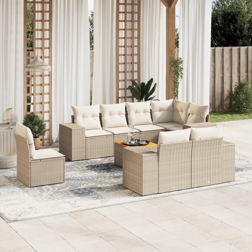 9-tlg. Garten-Sofagarnitur mit Kissen Beige Poly Rattan 9-tlg. Garten-Sofagarnitur mit Kissen Beige Poly Rattan