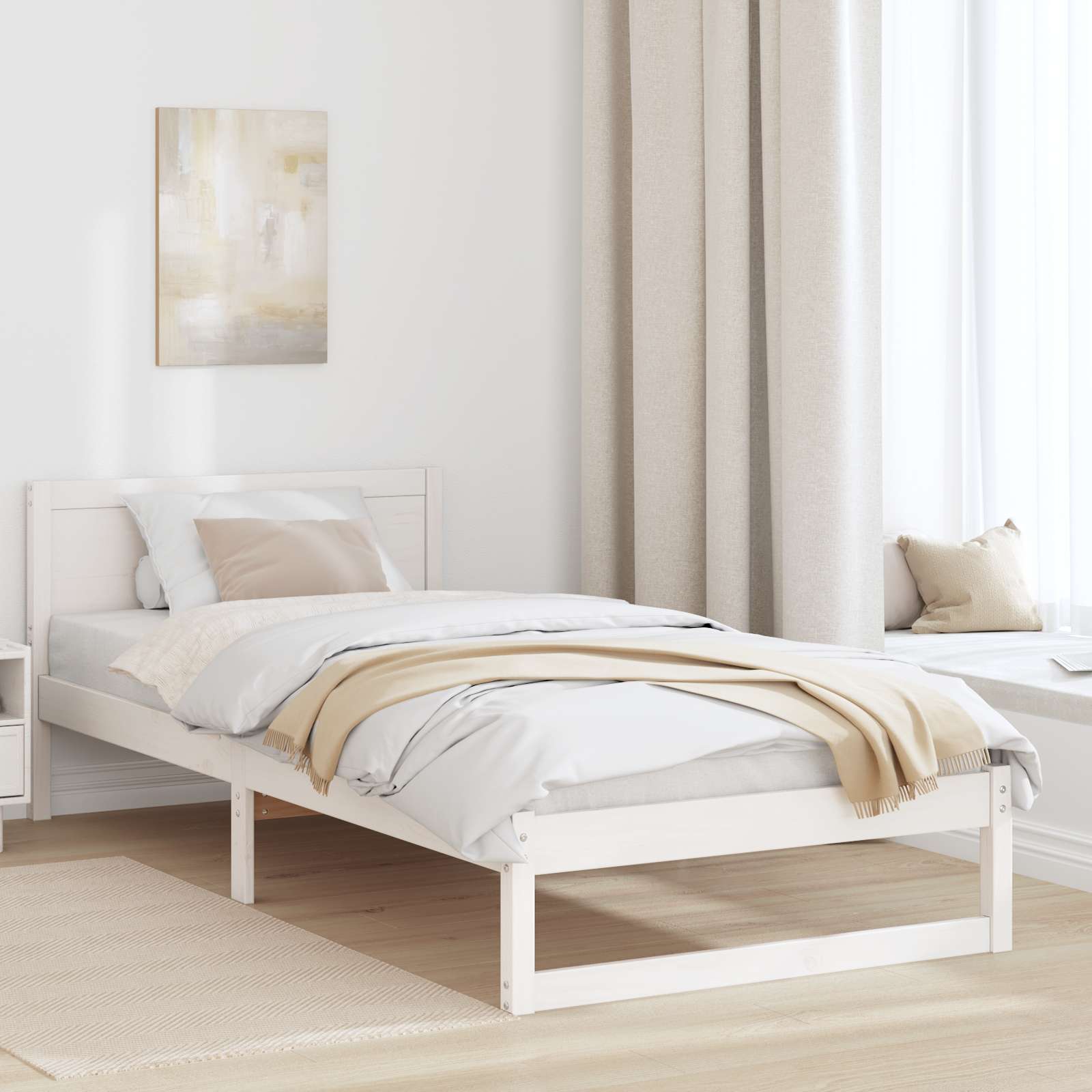 Bettgestell Weiß Holz 90 x 200 cm Minimalistisches Bettgestell