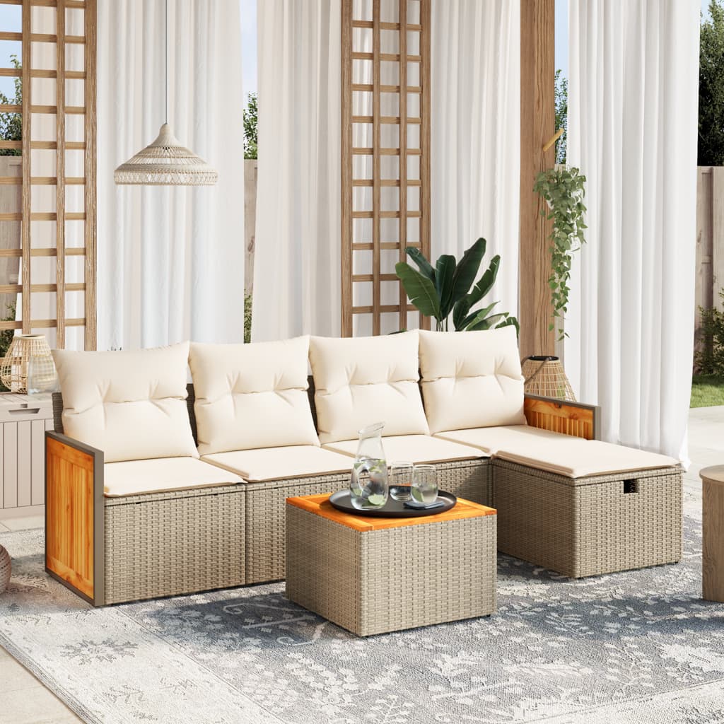 6-tlg. Garten-Sofagarnitur mit Kissen Beige Poly Rattan 6-tlg. Garten-Sofagarnitur mit Kissen Beige Poly Rattan
