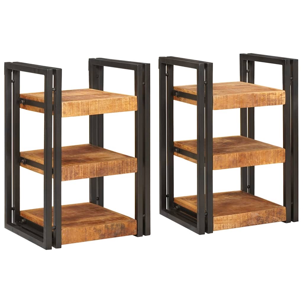 Nachttisch 2 pcs Braun und Schwarz Massives Mango-Holz