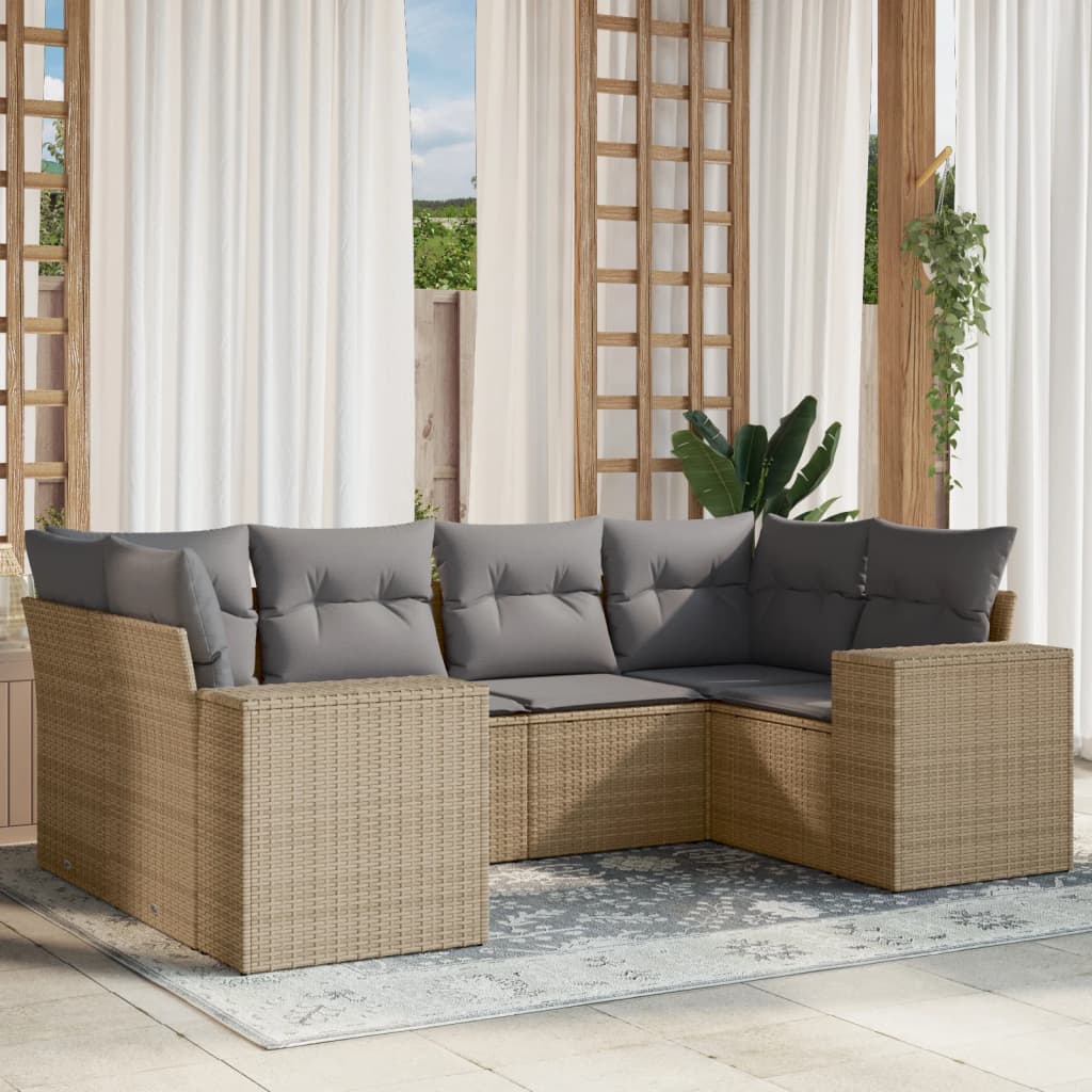 6-tlg. Garten-Sofagarnitur mit Kissen Beige Poly Rattan 6-tlg. Garten-Sofagarnitur mit Kissen Beige Poly Rattan