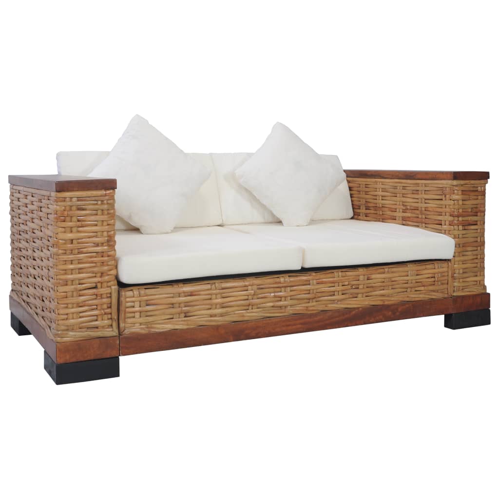 2-Sitzer-Sofa mit Auflagen Braun Natur Rattan 2-Sitzer-Sofa mit Auflagen Braun Natur Rattan