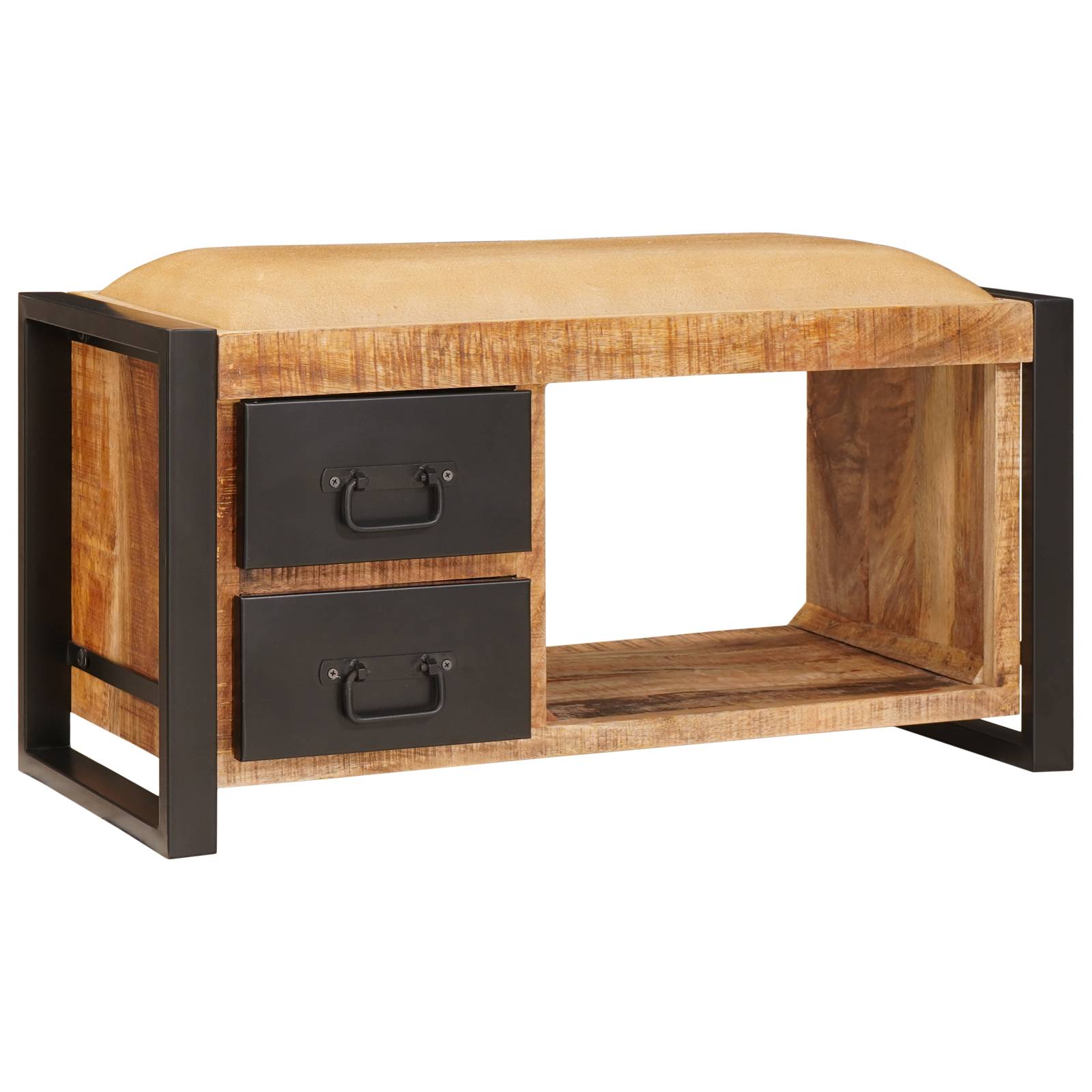 Stauraumbank mit Canvas 80x35x40 cm Massivholz Mango Stauraumbank mit Canvas 80x35x40 cm Massivholz Mango