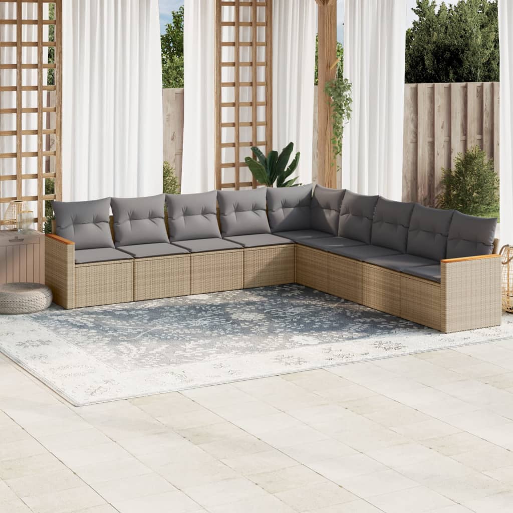 9-tlg. Garten-Sofagarnitur mit Kissen Beige Poly Rattan 9-tlg. Garten-Sofagarnitur mit Kissen Beige Poly Rattan