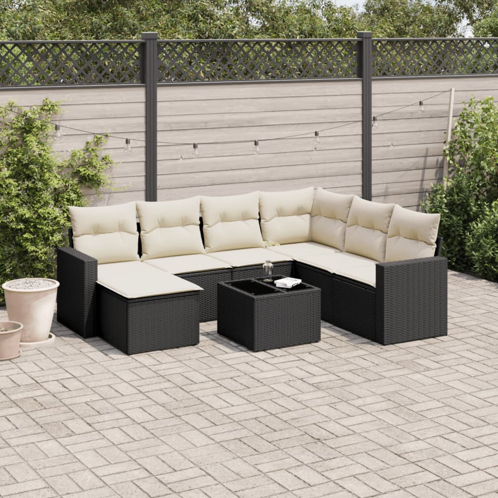 8-tlg. Garten-Sofagarnitur mit Kissen Schwarz Poly Rattan 8-tlg. Garten-Sofagarnitur mit Kissen Schwarz Poly Rattan