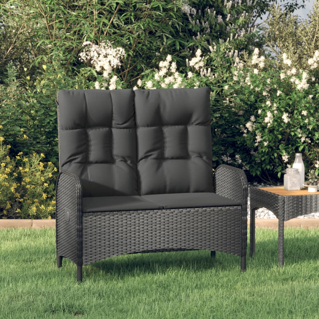 Gartenbank mit Liegefunktion & Kissen 107cm Poly Rattan Schwarz Gartenbank mit Liegefunktion & Kissen 107cm Poly Rattan Schwarz