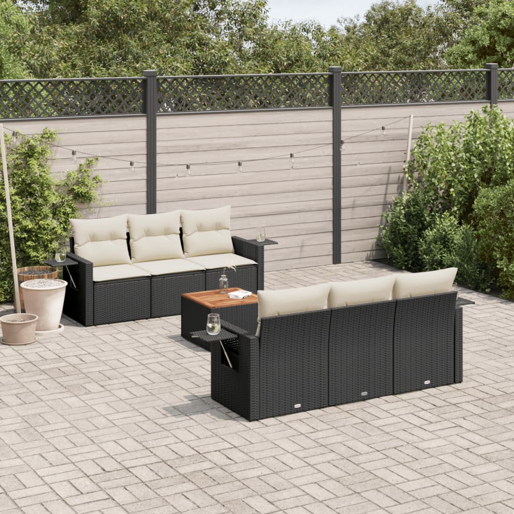 7-tlg. Garten-Sofagarnitur mit Kissen Schwarz Poly Rattan 7-tlg. Garten-Sofagarnitur mit Kissen Schwarz Poly Rattan