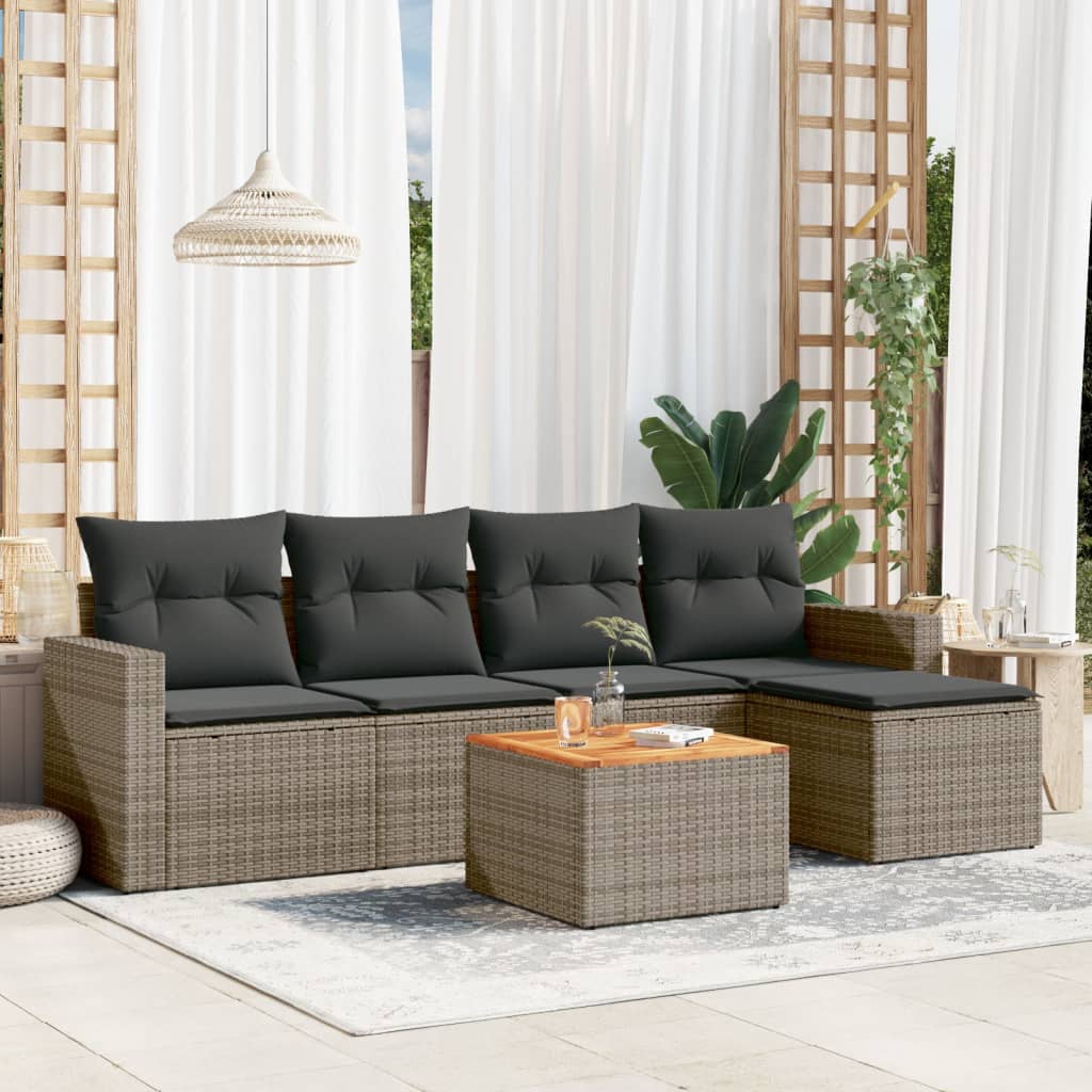 6-tlg. Garten-Sofagarnitur mit Kissen Grau Poly Rattan 6-tlg. Garten-Sofagarnitur mit Kissen Grau Poly Rattan
