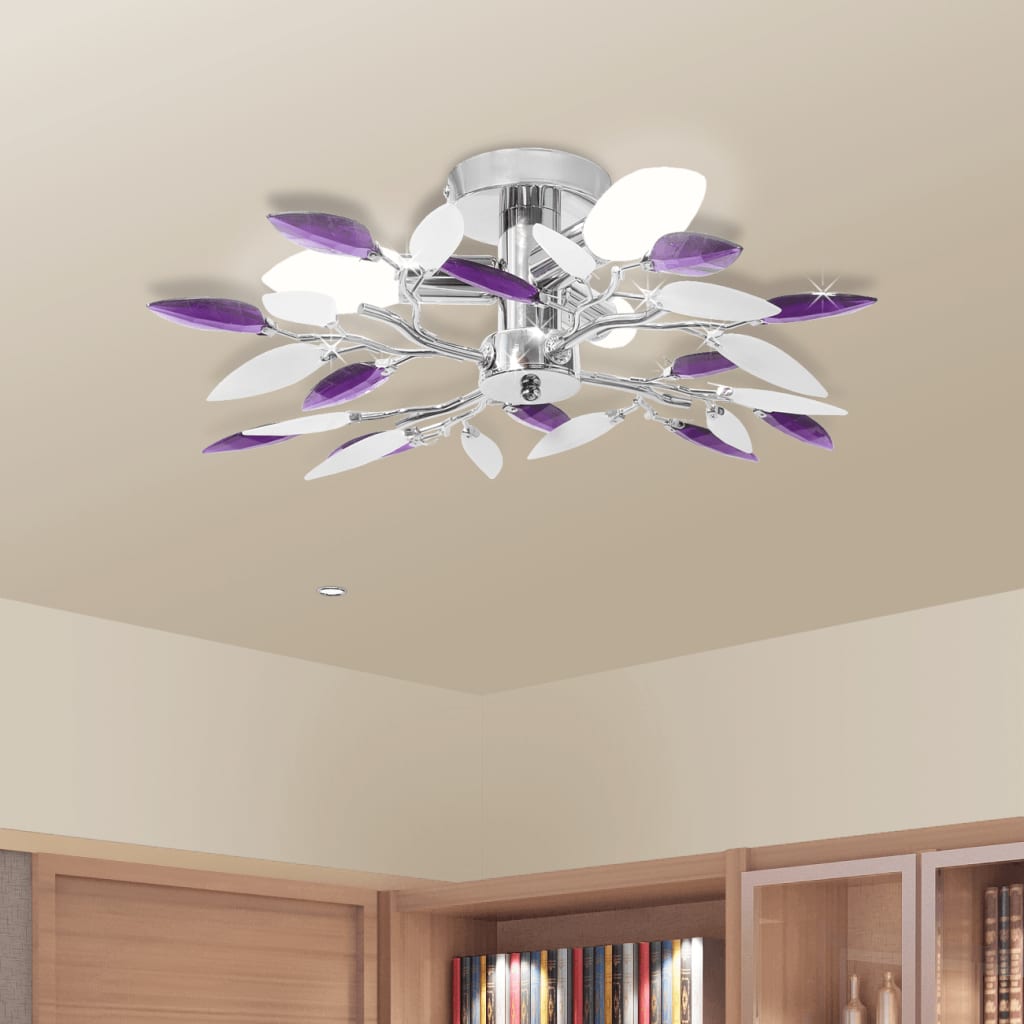 Deckenleuchte Weiße & Lila Acrylglas-Blätter 3 × E14-Lampen Deckenleuchte Weiße & Lila Acrylglas-Blätter 3 × E14-Lampen