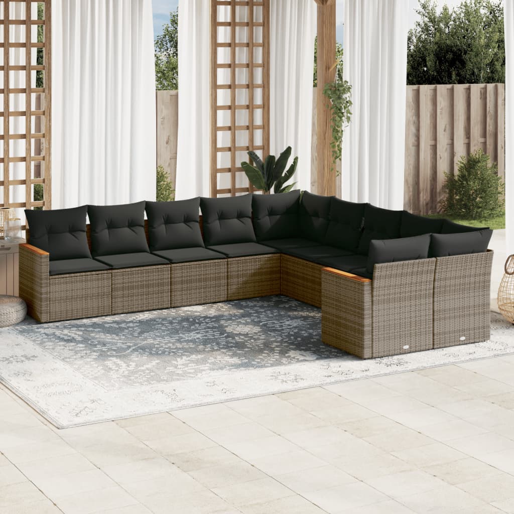 10-tlg. Garten-Sofagarnitur mit Kissen Grau Poly Rattan 10-tlg. Garten-Sofagarnitur mit Kissen Grau Poly Rattan