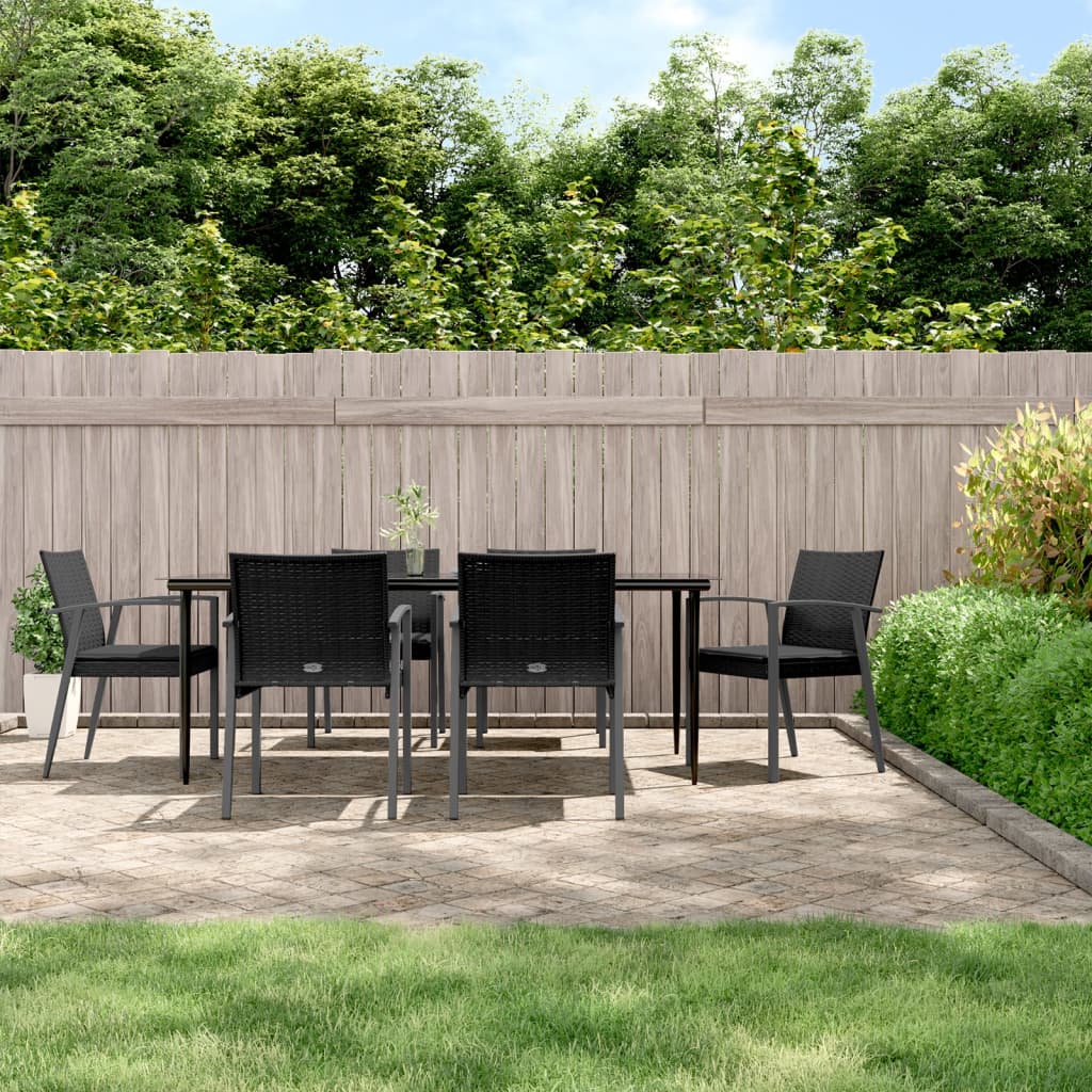 7-tlg. Garten-Essgruppe mit Kissen Poly Rattan und Stahl