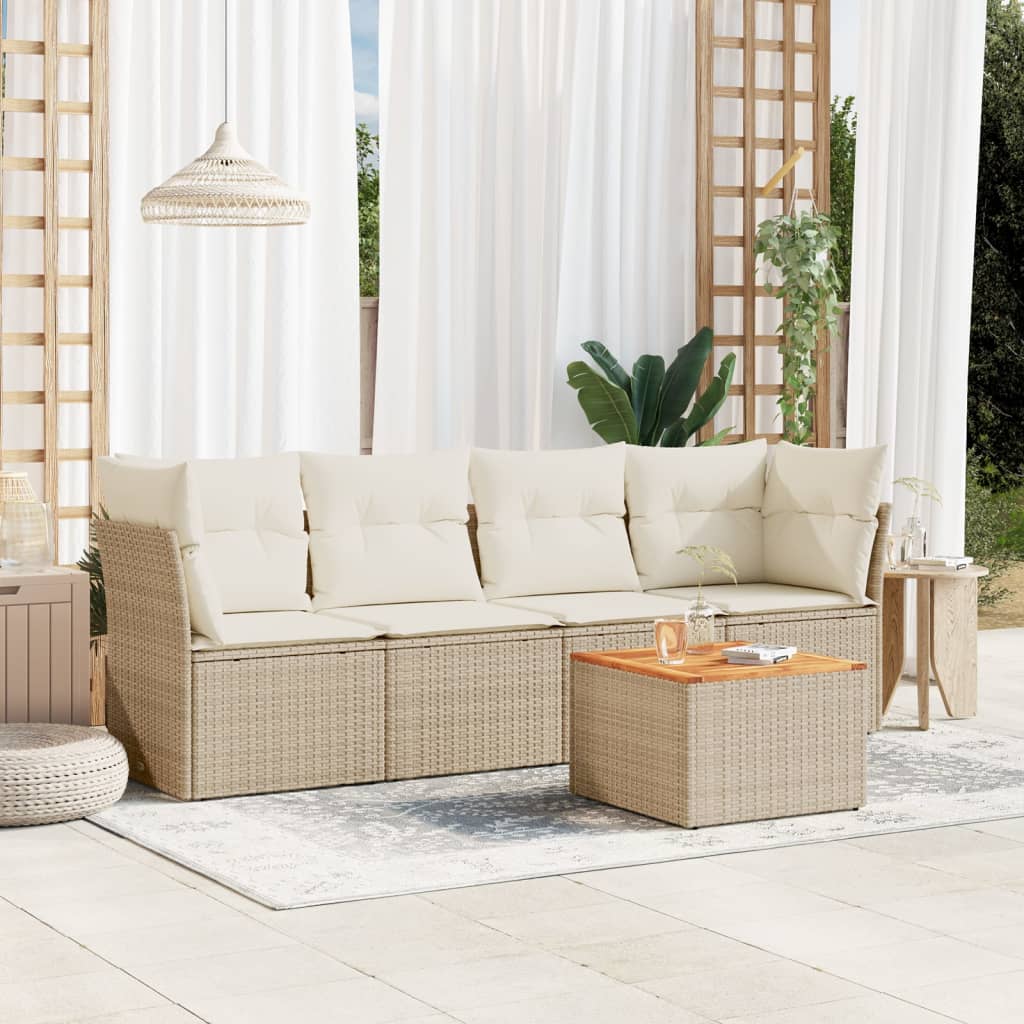 5-tlg. Garten-Sofagarnitur mit Kissen Beige Poly Rattan 5-tlg. Garten-Sofagarnitur mit Kissen Beige Poly Rattan