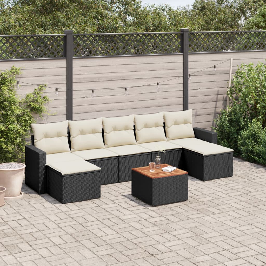 8-tlg. Garten-Sofagarnitur mit Kissen Schwarz Poly Rattan 8-tlg. Garten-Sofagarnitur mit Kissen Schwarz Poly Rattan