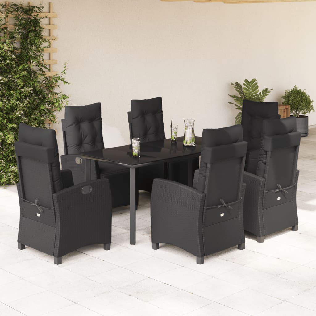 7-tlg. Garten-Essgruppe mit Kissen Schwarz Poly Rattan 7-tlg. Garten-Essgruppe mit Kissen Schwarz Poly Rattan