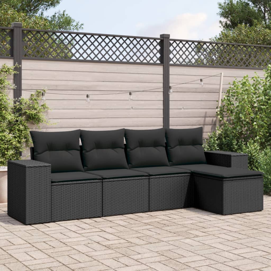 5-tlg. Garten-Sofagarnitur mit Kissen Schwarz Poly Rattan 5-tlg. Garten-Sofagarnitur mit Kissen Schwarz Poly Rattan