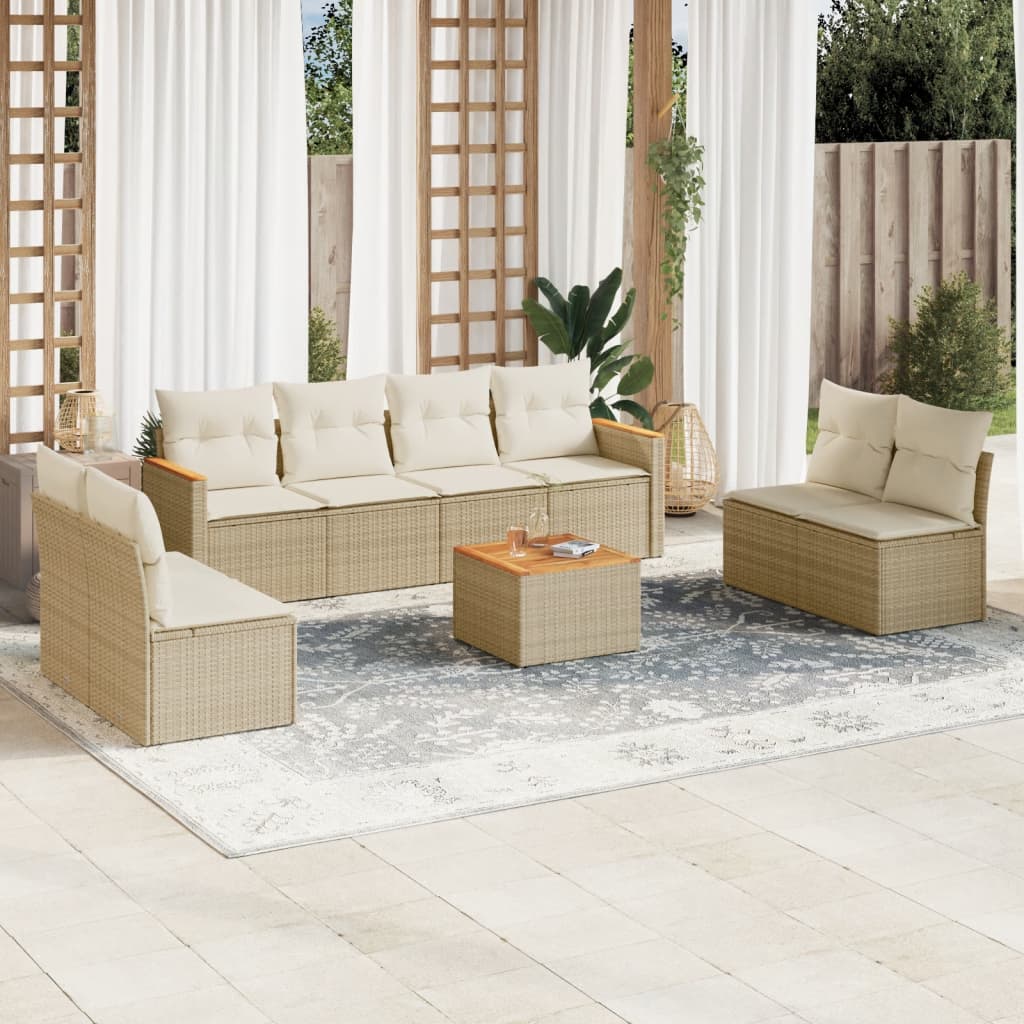 9-tlg. Garten-Sofagarnitur mit Kissen Beige Poly Rattan 9-tlg. Garten-Sofagarnitur mit Kissen Beige Poly Rattan