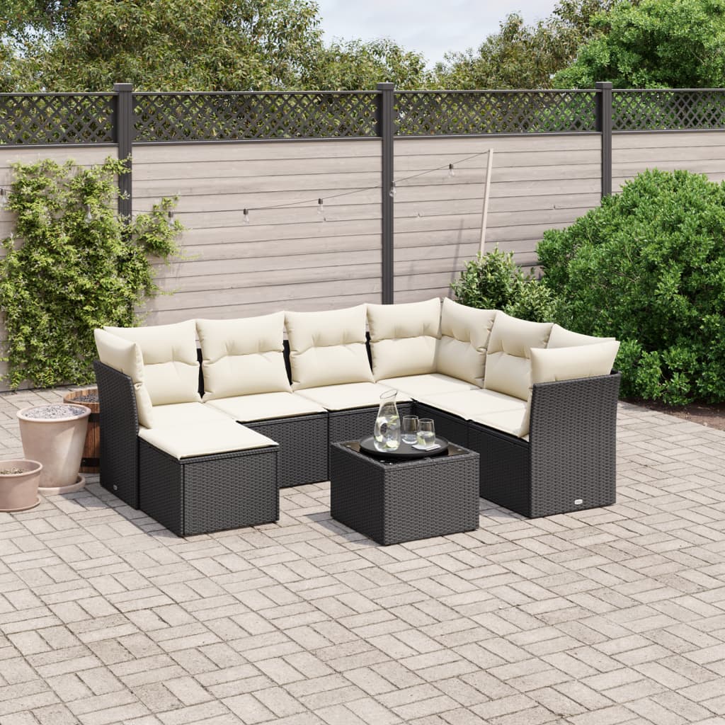 8-tlg. Garten-Sofagarnitur mit Kissen Schwarz Poly Rattan 8-tlg. Garten-Sofagarnitur mit Kissen Schwarz Poly Rattan
