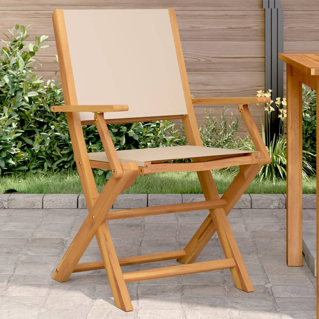 Gartenstühle 2 Stk. Beige Massivholz Akazie & Stoff Gartenstühle 2 Stk. Beige Massivholz Akazie & Stoff