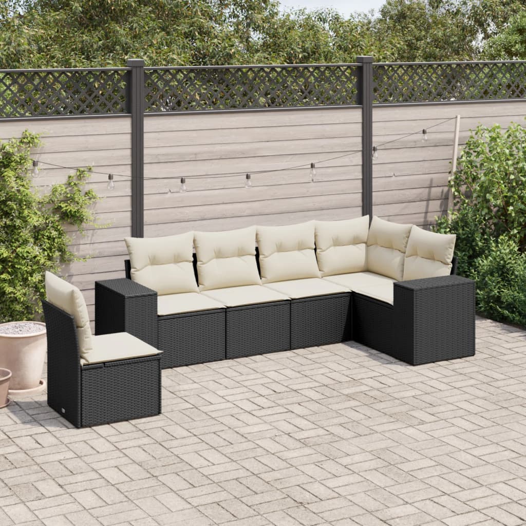 6-tlg. Garten-Sofagarnitur mit Kissen Schwarz Poly Rattan 6-tlg. Garten-Sofagarnitur mit Kissen Schwarz Poly Rattan