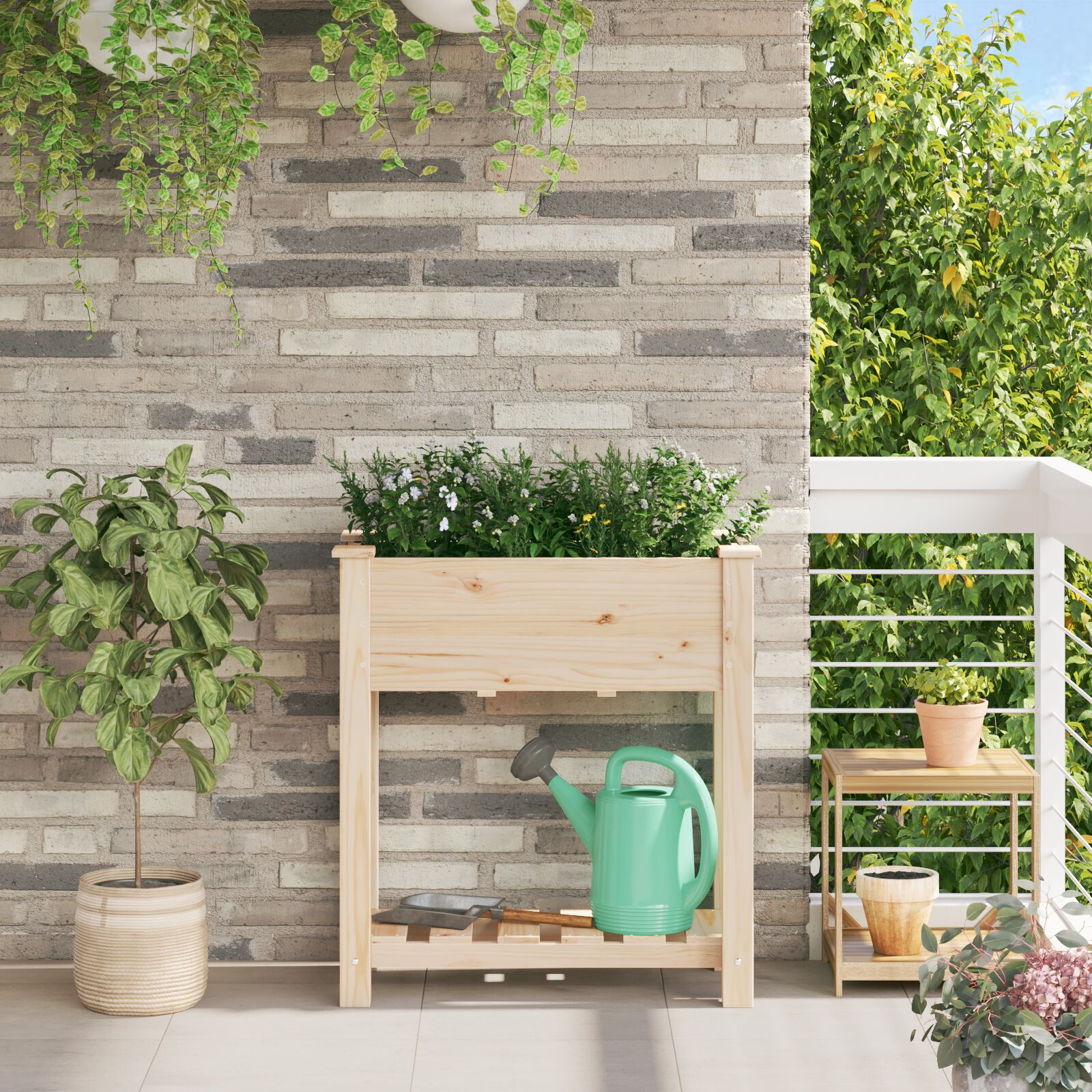 Gartenpflanzer mit Regal 71x37x76 cm aus solidem Kiefernholz Gartenpflanzer mit Regal 71x37x76 cm aus solidem Kiefernholz