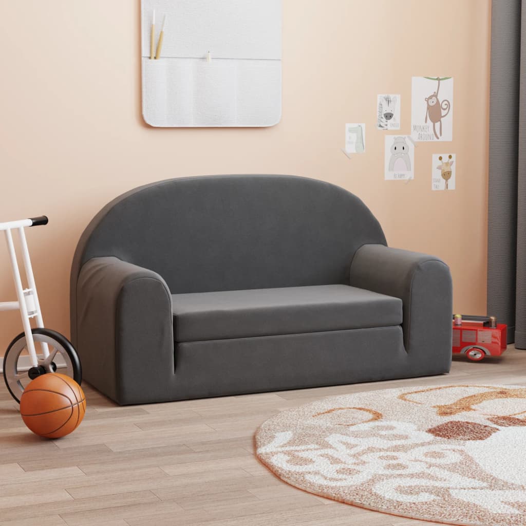 Kinder-Schlafsofa 2-Sitzer Anthrazit Weicher Plüsch Kinder-Schlafsofa 2-Sitzer Anthrazit Weicher Plüsch