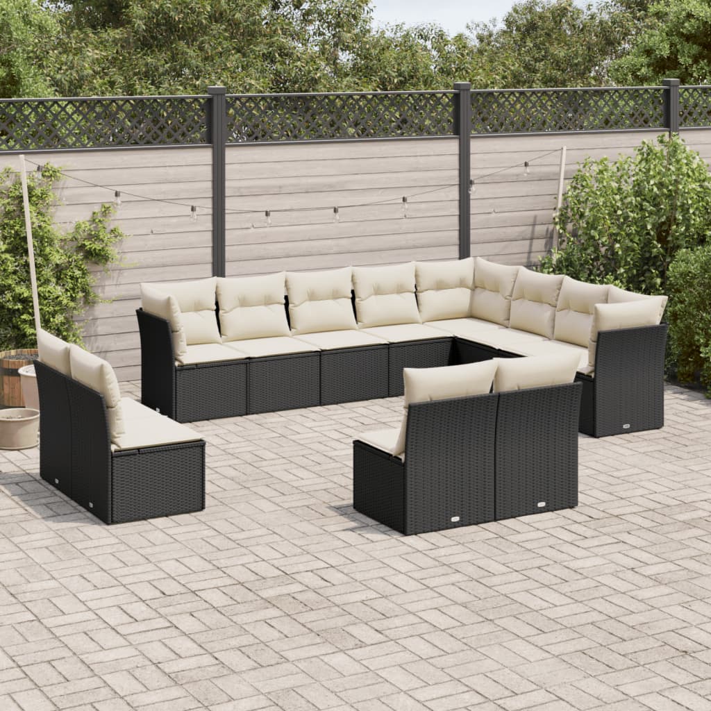 12-tlg. Garten-Sofagarnitur mit Kissen Schwarz Poly Rattan 12-tlg. Garten-Sofagarnitur mit Kissen Schwarz Poly Rattan