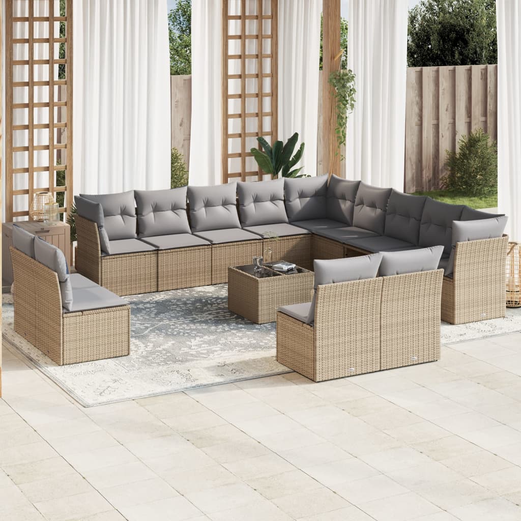 14-tlg. Garten-Sofagarnitur mit Kissen Beige Poly Rattan 14-tlg. Garten-Sofagarnitur mit Kissen Beige Poly Rattan