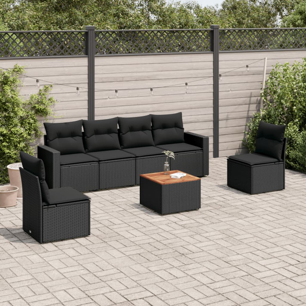 7-tlg. Garten-Sofagarnitur mit Kissen Schwarz Poly Rattan 7-tlg. Garten-Sofagarnitur mit Kissen Schwarz Poly Rattan