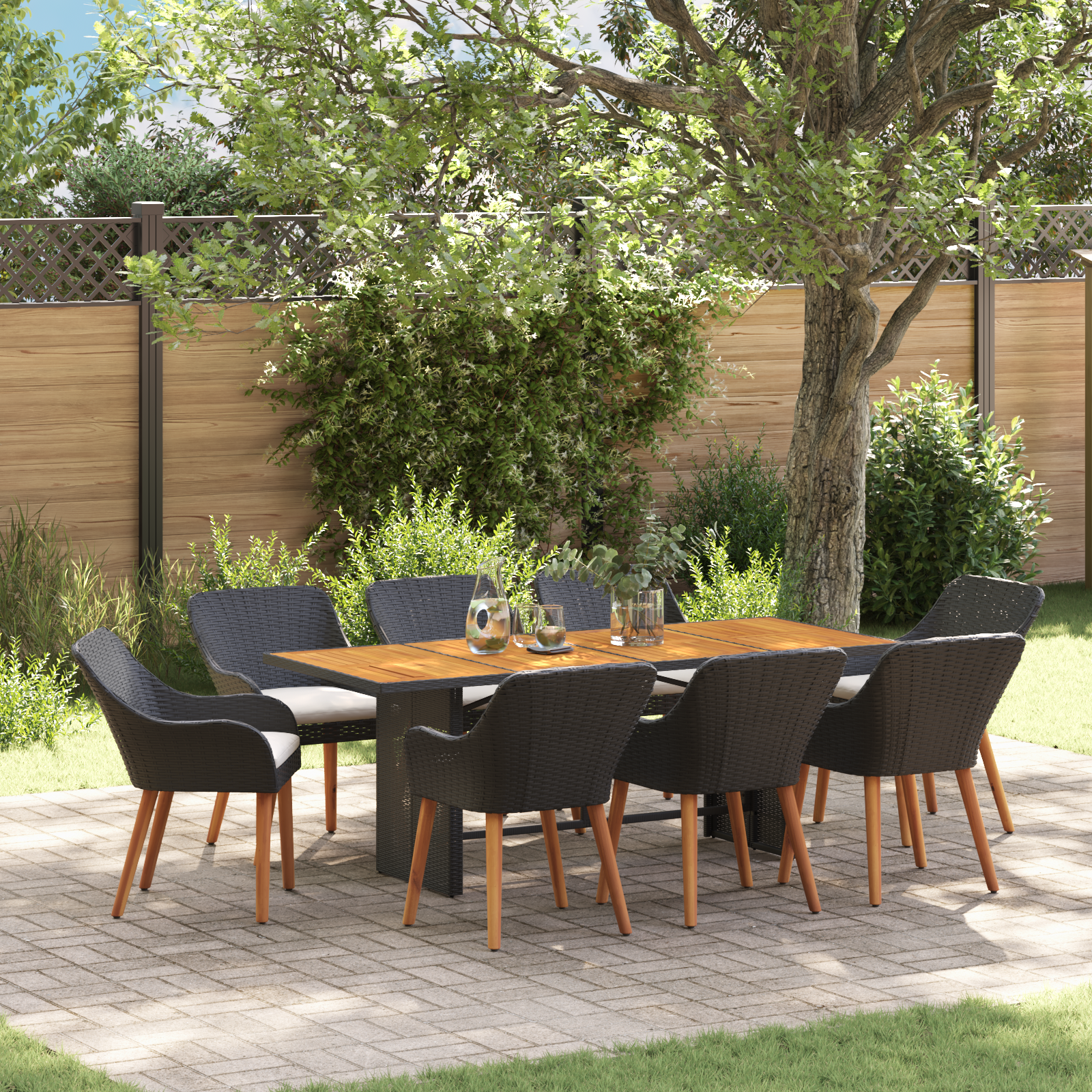 9-teiliges Garten Esstisch Set Schwarzes Poly Rattan 9-teiliges Garten Esstisch Set Schwarzes Poly Rattan