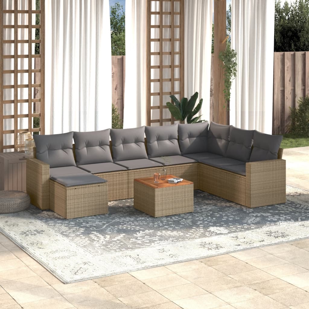 10-tlg. Garten-Sofagarnitur mit Kissen Beige Poly Rattan 10-tlg. Garten-Sofagarnitur mit Kissen Beige Poly Rattan