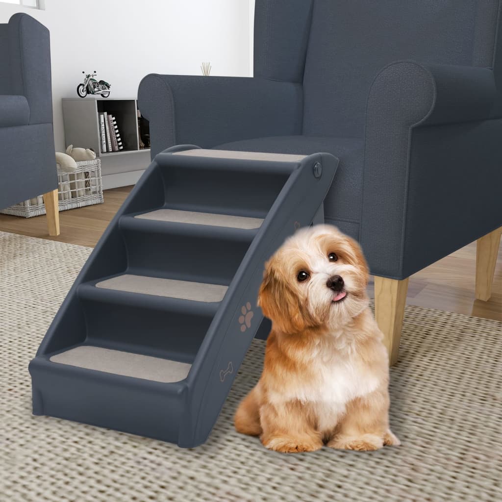Hundetreppe mit 4 Stufen Klappbar Dunkelgrau Hundetreppe mit 4 Stufen Klappbar Dunkelgrau