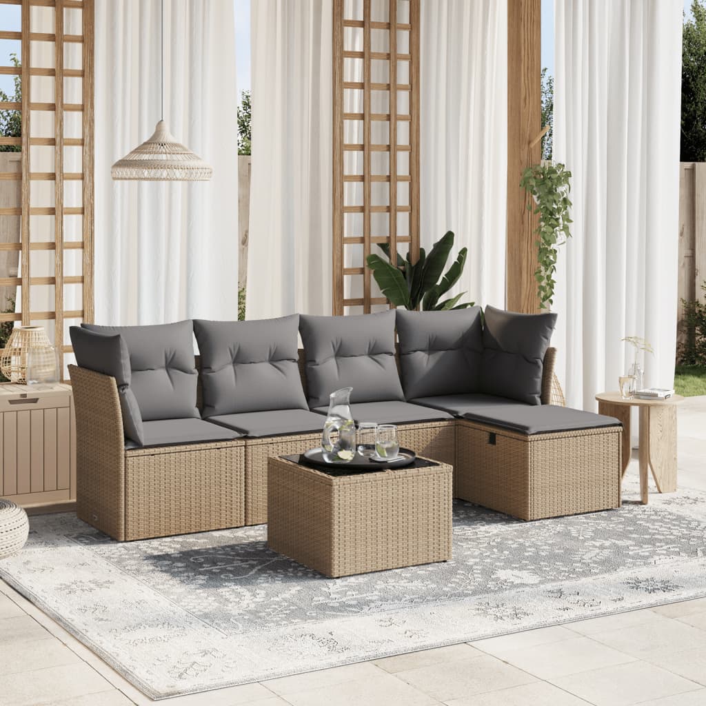 6-tlg. Garten-Sofagarnitur mit Kissen Beige Poly Rattan 6-tlg. Garten-Sofagarnitur mit Kissen Beige Poly Rattan