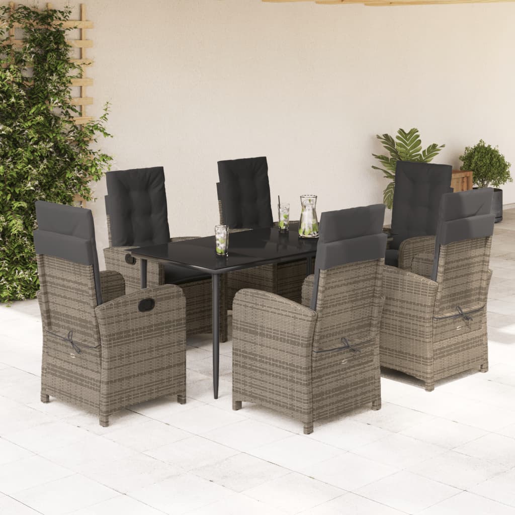 7-tlg. Garten-Essgruppe mit Kissen Grau Poly Rattan 7-tlg. Garten-Essgruppe mit Kissen Grau Poly Rattan