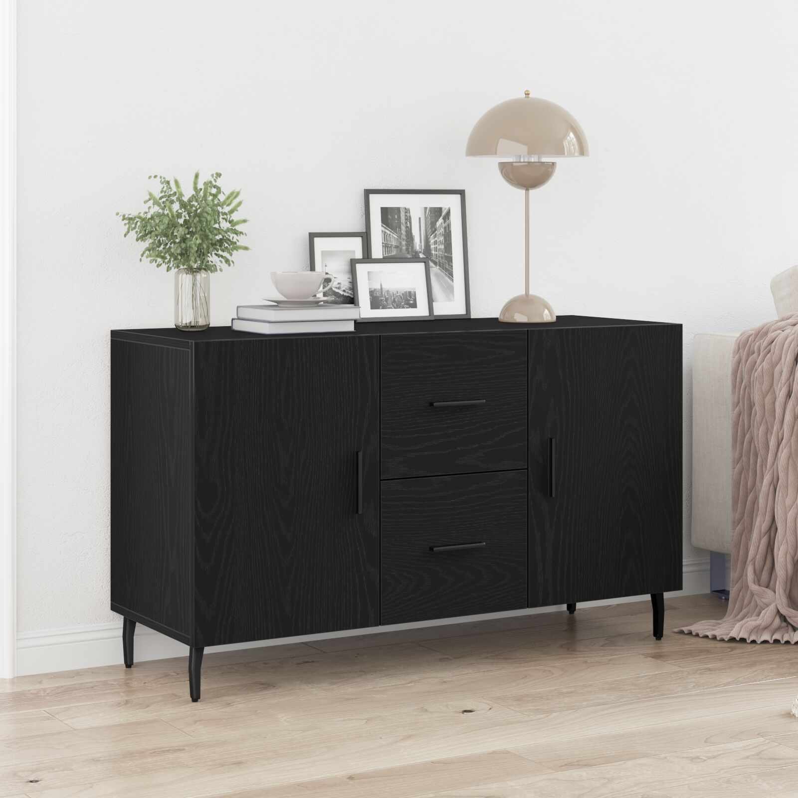 vidaXL Sideboard Schwarz Eiche 100x36x60 cm Holzwerkstoff
