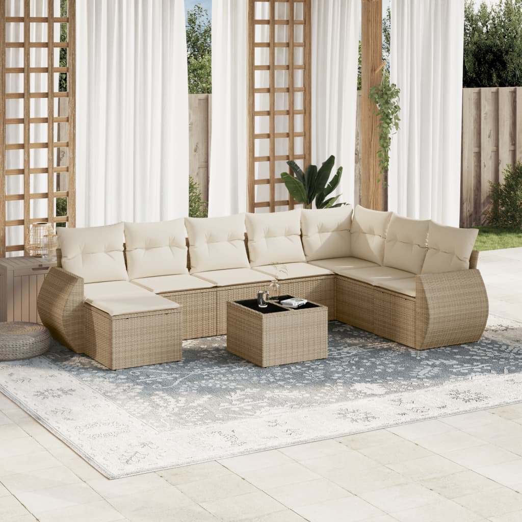 9-tlg. Garten-Sofagarnitur mit Kissen Beige Poly Rattan 9-tlg. Garten-Sofagarnitur mit Kissen Beige Poly Rattan