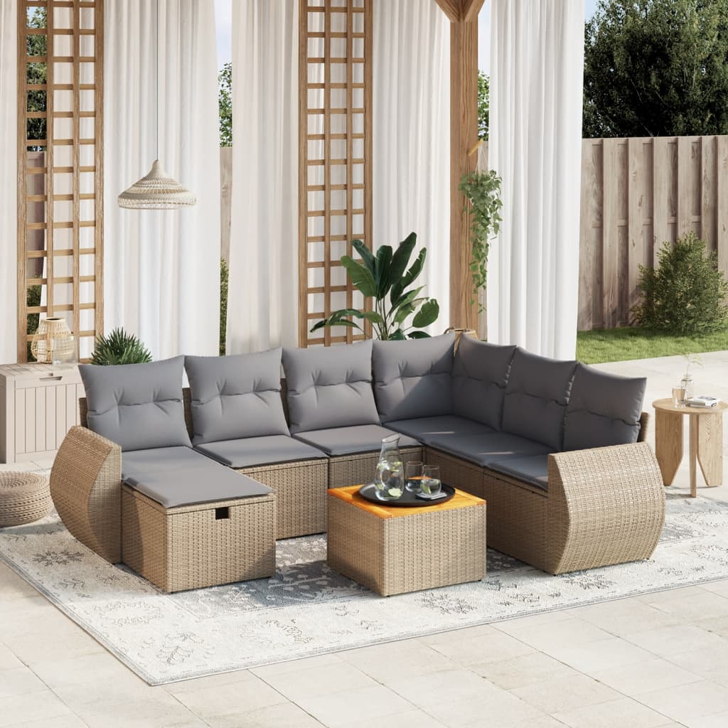 8-tlg. Garten-Sofagarnitur mit Kissen Beige Poly Rattan 8-tlg. Garten-Sofagarnitur mit Kissen Beige Poly Rattan