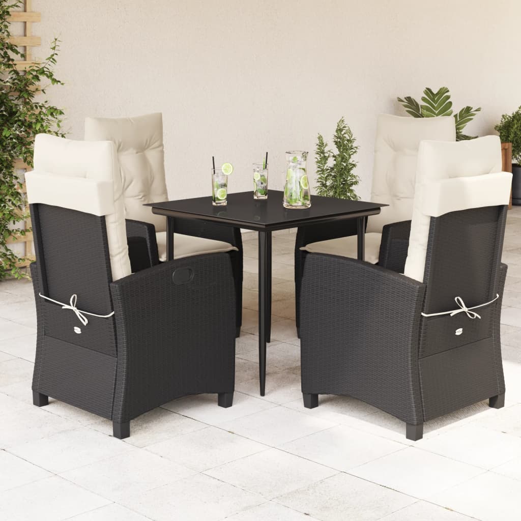 5-tlg. Garten-Essgruppe mit Kissen Schwarz Poly Rattan 5-tlg. Garten-Essgruppe mit Kissen Schwarz Poly Rattan