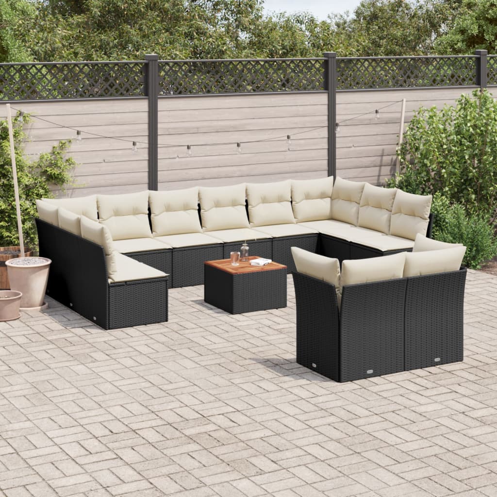 13-tlg. Garten-Sofagarnitur mit Kissen Schwarz Poly Rattan 13-tlg. Garten-Sofagarnitur mit Kissen Schwarz Poly Rattan