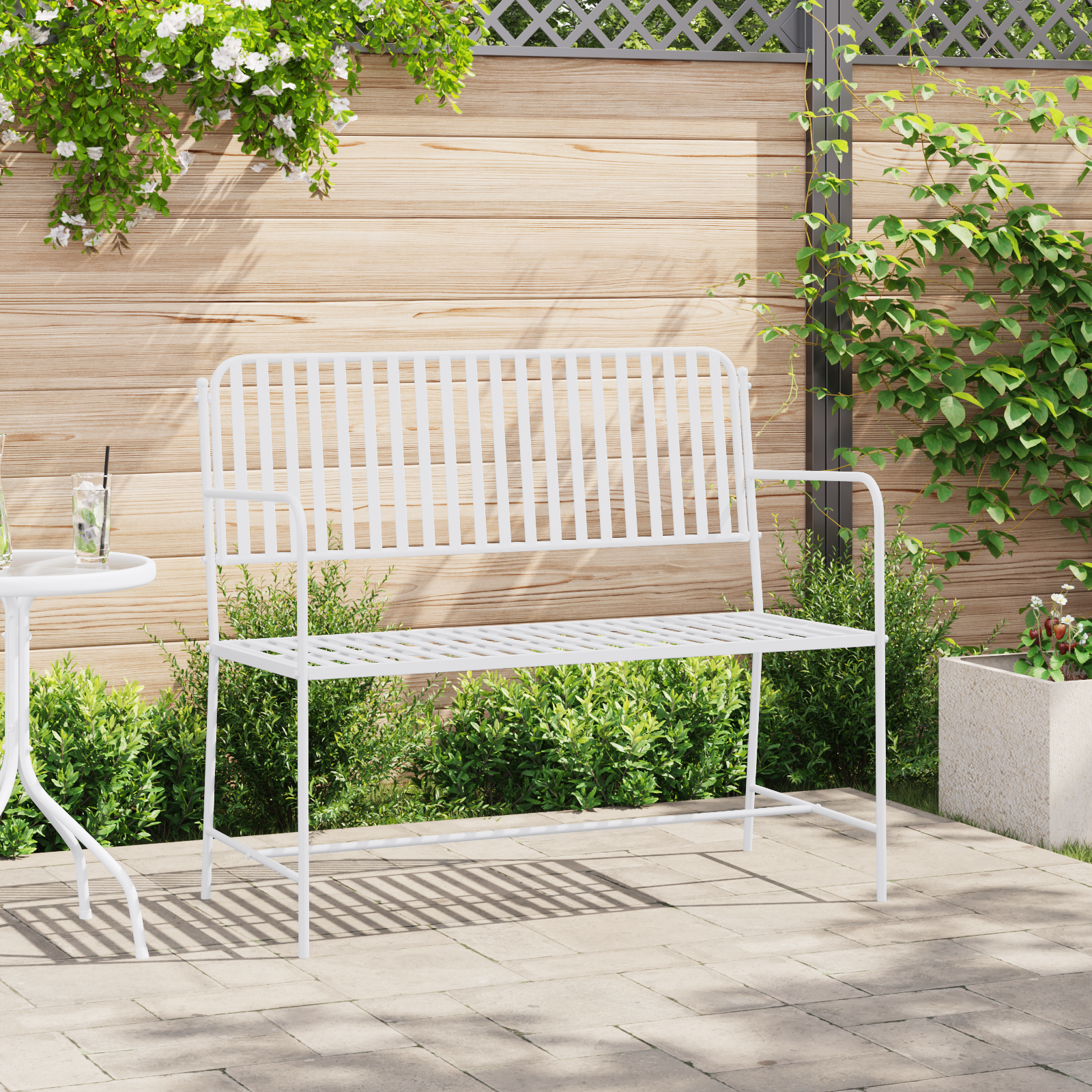 Bank Weiß Metall 103,5 x 51,5 x 90 cm Langlebig Gartenbank Bank Weiß Metall 103,5 x 51,5 x 90 cm Langlebig Gartenbank