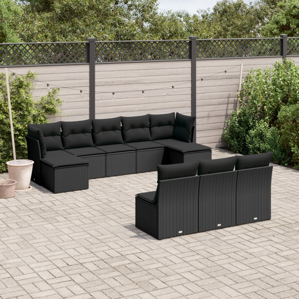 10-tlg. Garten-Sofagarnitur mit Kissen Schwarz Poly Rattan 10-tlg. Garten-Sofagarnitur mit Kissen Schwarz Poly Rattan