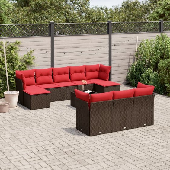 11-teiliges Gartensofa-Set mit Kissen, braun, Polyrattan 11-teiliges Gartensofa-Set mit Kissen, braun, Polyrattan